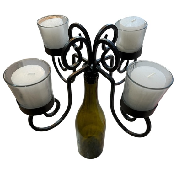 Wrought Iron Black Swirled 4 Votive Wine Bottle Candelabra Candle Holder-NEW - Picture 2 of 6